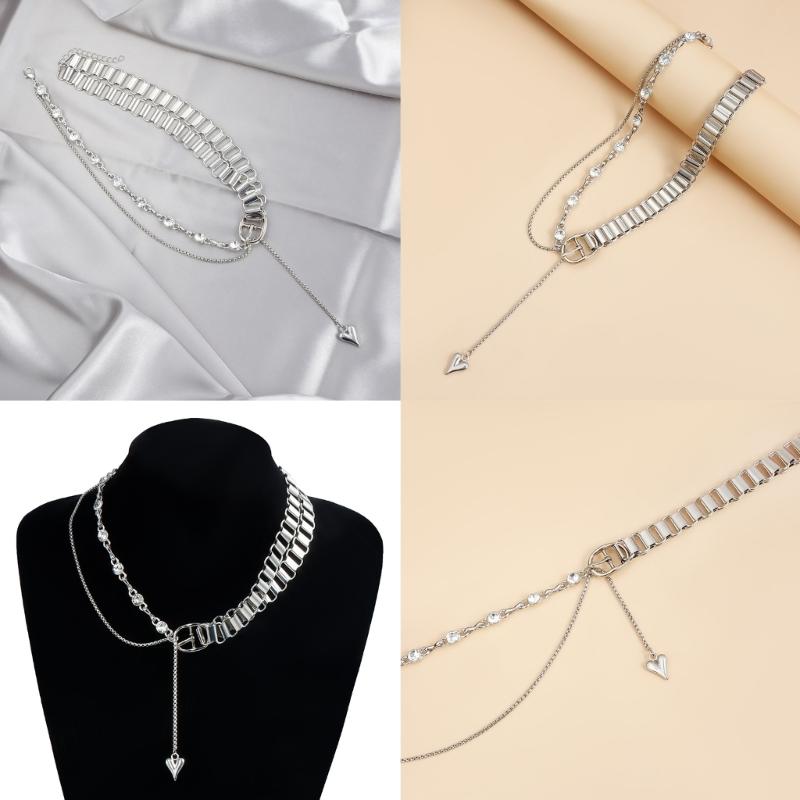 Colar Moderno com Coração e Franjas Comprimento Ajustável Corrente de Pescoço Cor Prata Gargantilha Acessório para Uso Diário