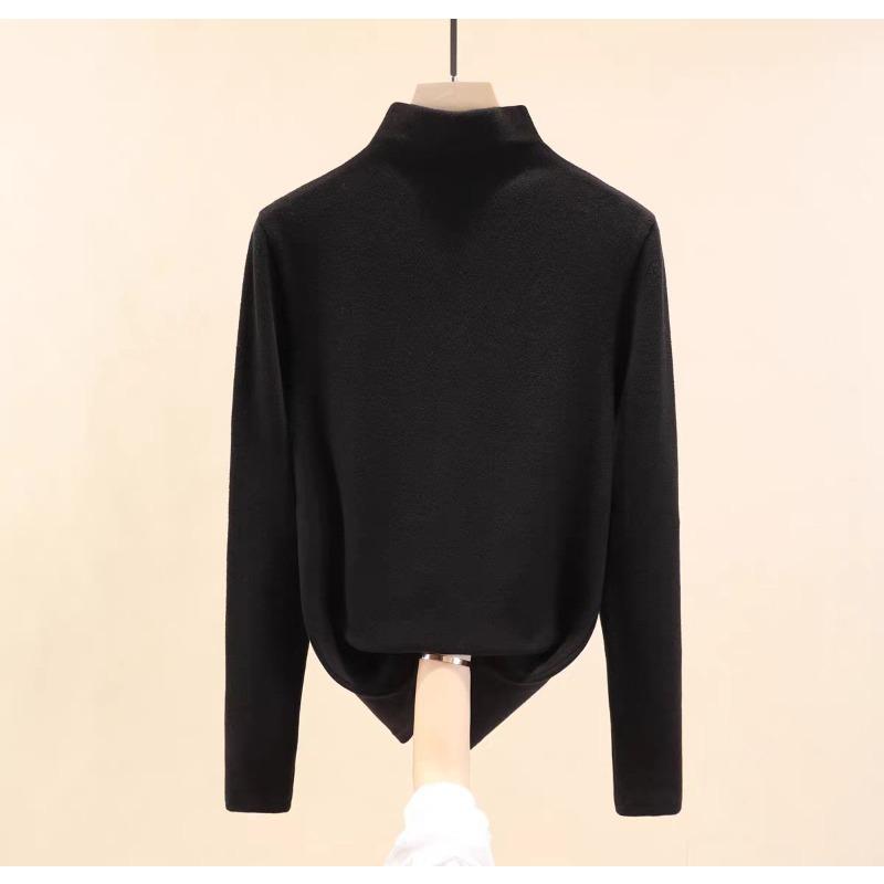 Women Plus Size Half High Collar Long Sleeve Slim Warm Thermal Base Top