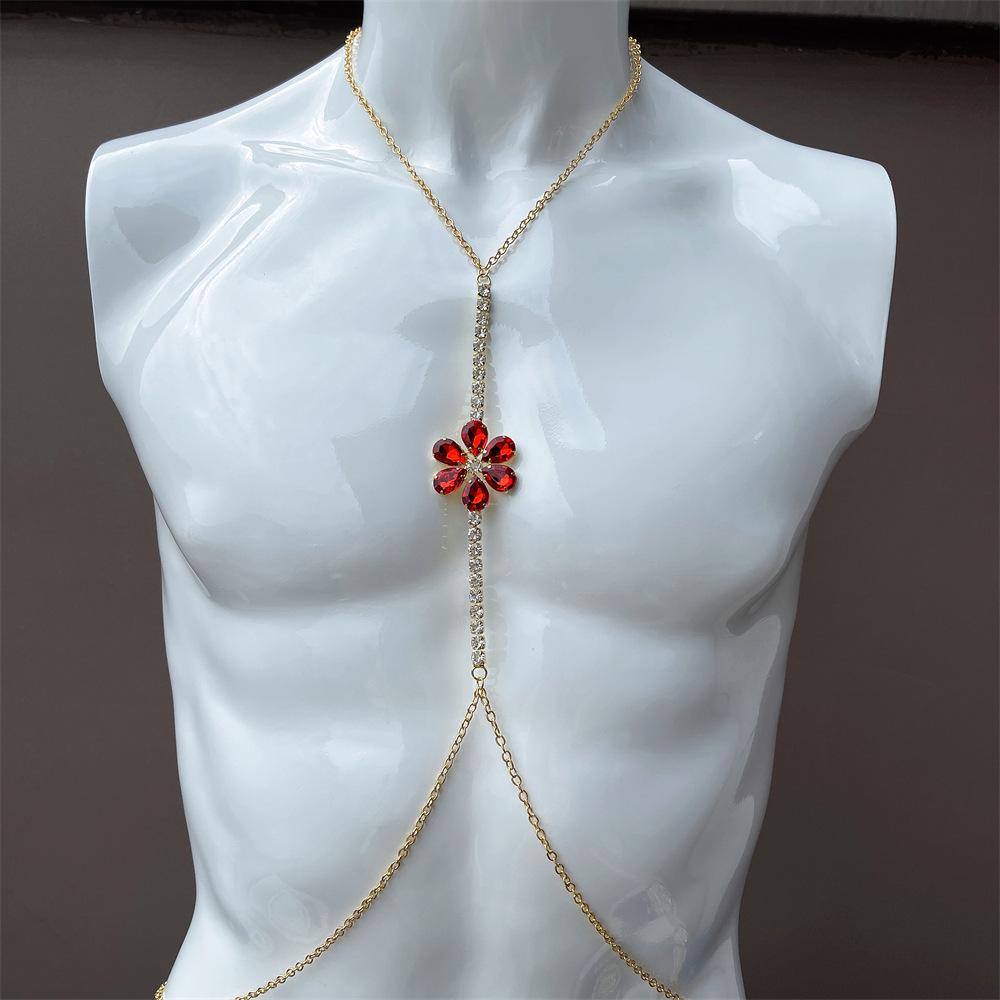 European And American Accessories, Sexy Simple Diamond Chest Chain, One-Piece Flower-Shaped Fashionable Rhinestone Body Chain Women'S Chain