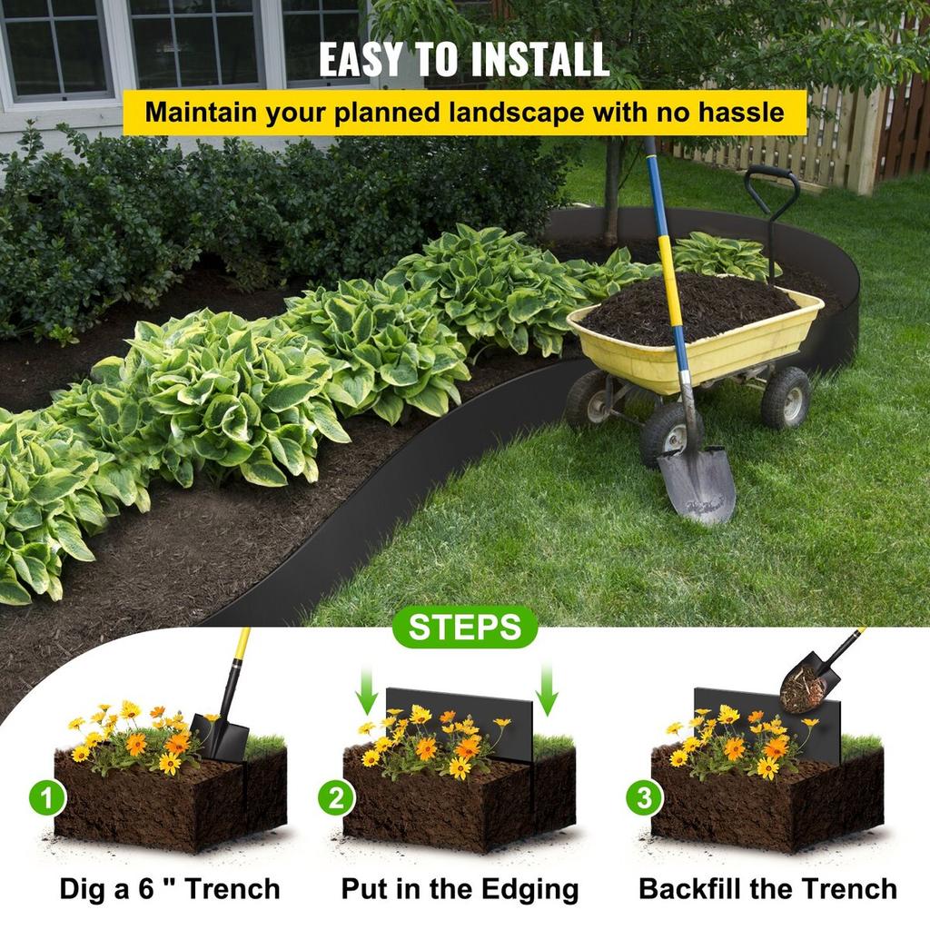 Landscape Edging, 10 Inch Depth 150 Ft Total Length, Recycled HDPE Coiled Terrace Board, Flexible Bender Border for Landscaping, Lawn, Garden, Yard,