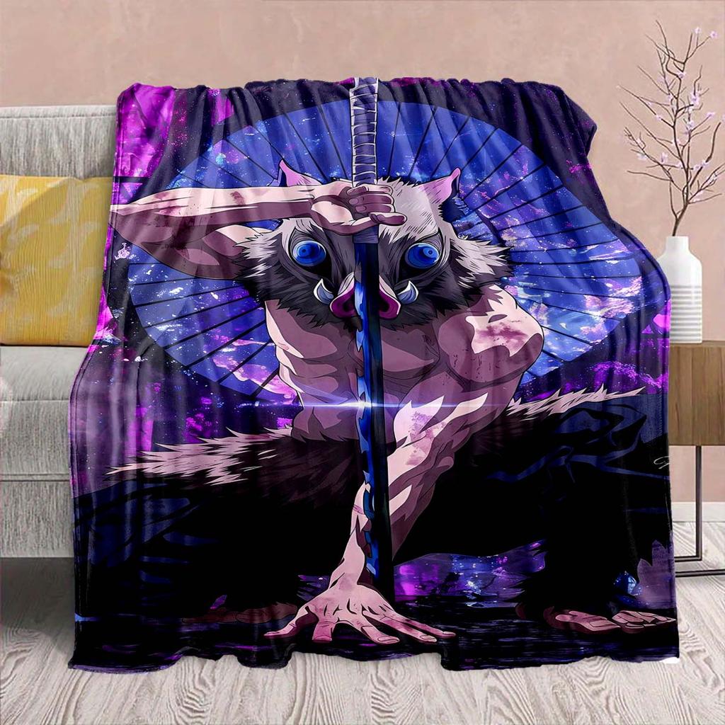 Demon Slayer Anime Flannel Blanket - Soft Warm Perfect for Sofa, Bedding Camping Travel Office Home Decor 