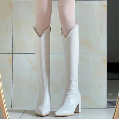 Skinny High Boots Women's Season New Casual Pointed Thick Heel Side Zipper Martin Boots
