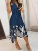 Abito con Scollo a V e Stampa Floreale Vestibilità Aderente Vita Alta Abito Asimmetrico Elegante Abiti Senza Maniche Casual Donna