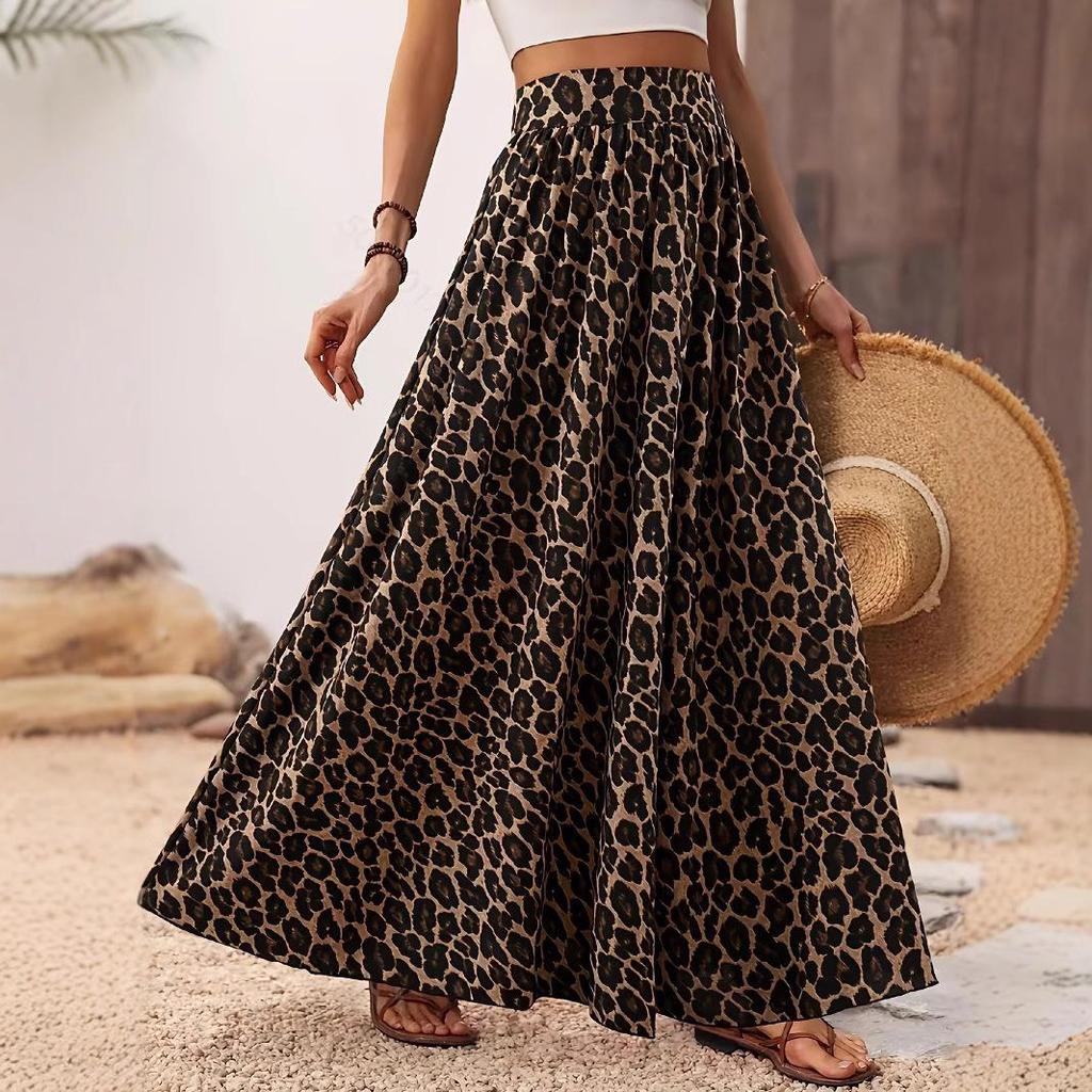 2025 Spring/Summer Leopard Print High-Waisted Midi Skirt