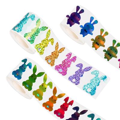 500pcs/roll Easter Bunny Carrot Stickers Holographic Waterproof Stickers For Easter Egg Hunt, Party Decorations, Scrapbooking