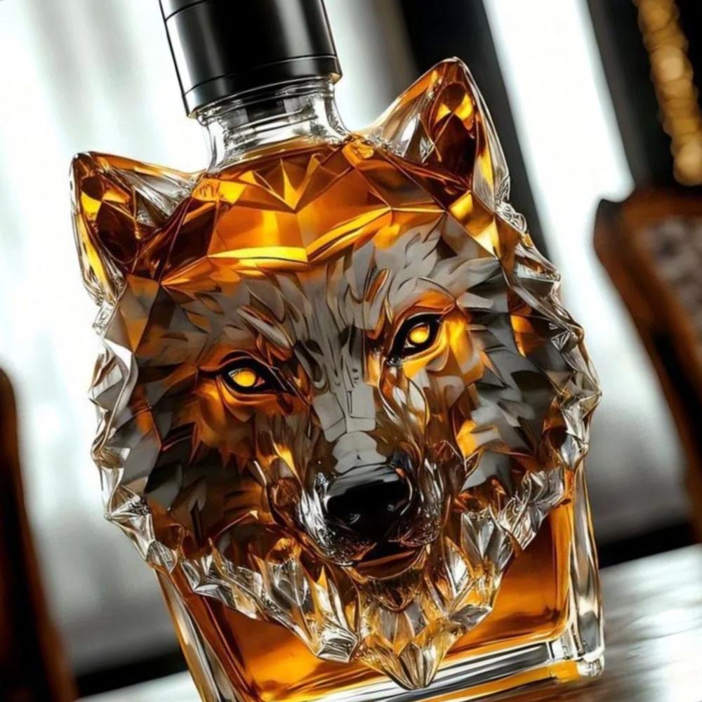 Unikalna Kształt Głowy Wilka Butelka na Whisky 300 ml z Pokrywką Szklany Karafka Przezroczysty Wytrzymały Kieliszek do Wina Domowy Bar