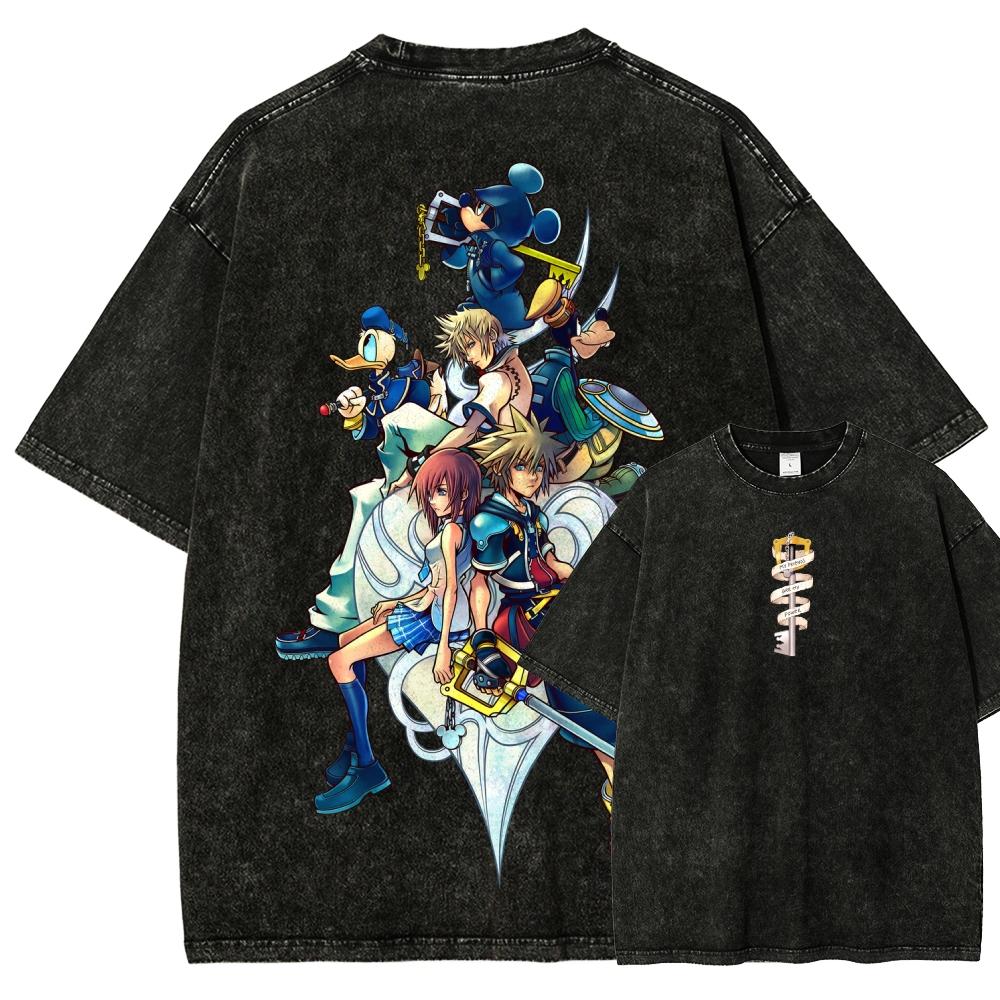 T-shirt Lavata Kingdom Hearts Abbigliamento per tutto l'anno personalità Vestiti Taglie Forti Unisex NuovoModello Coppie Yk Maniche Corte morbido