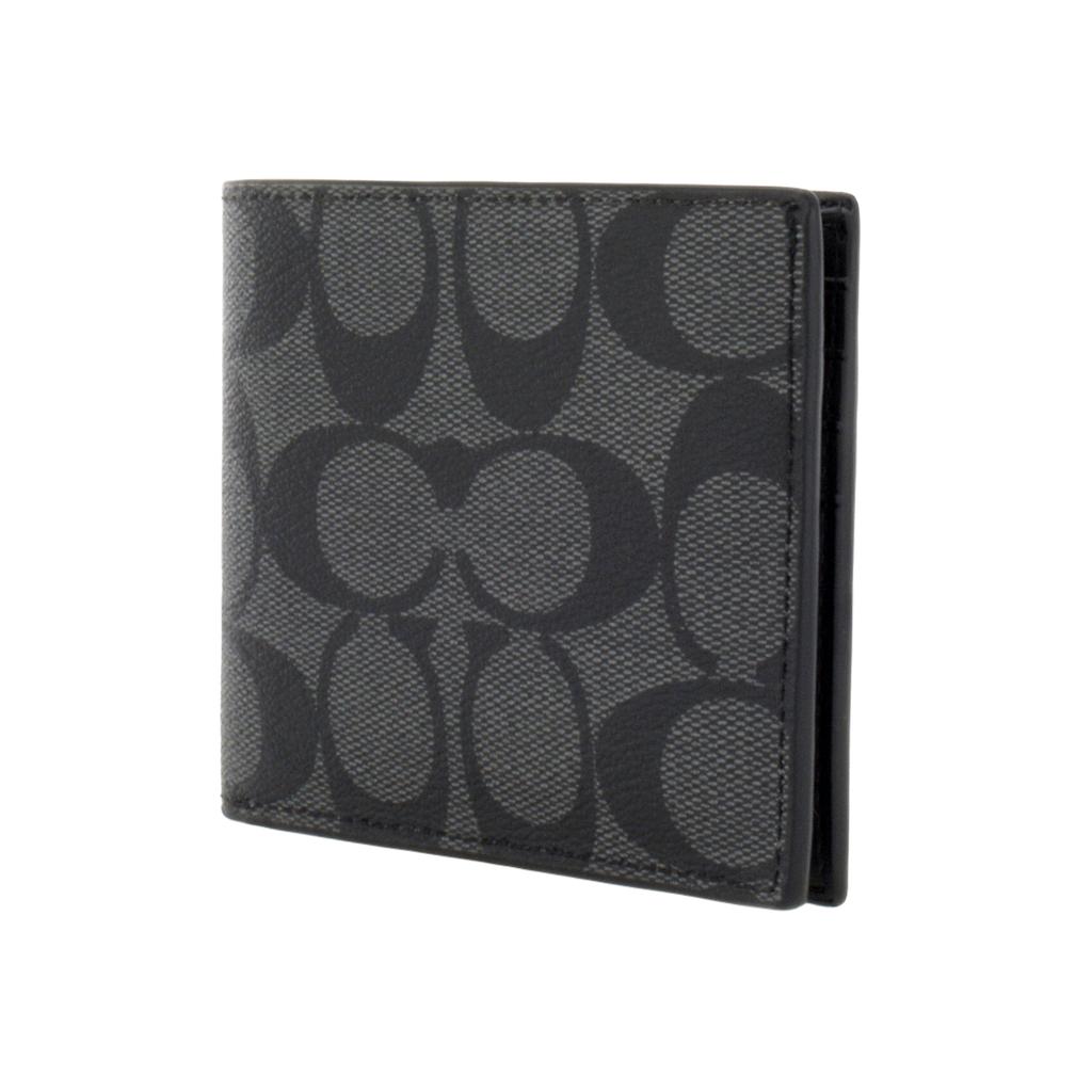 Coach Billfold Wallet 10 Compact Multi-Card Short Folded Canvas PVC Men Wallet Black Gray 66551-QBMI5