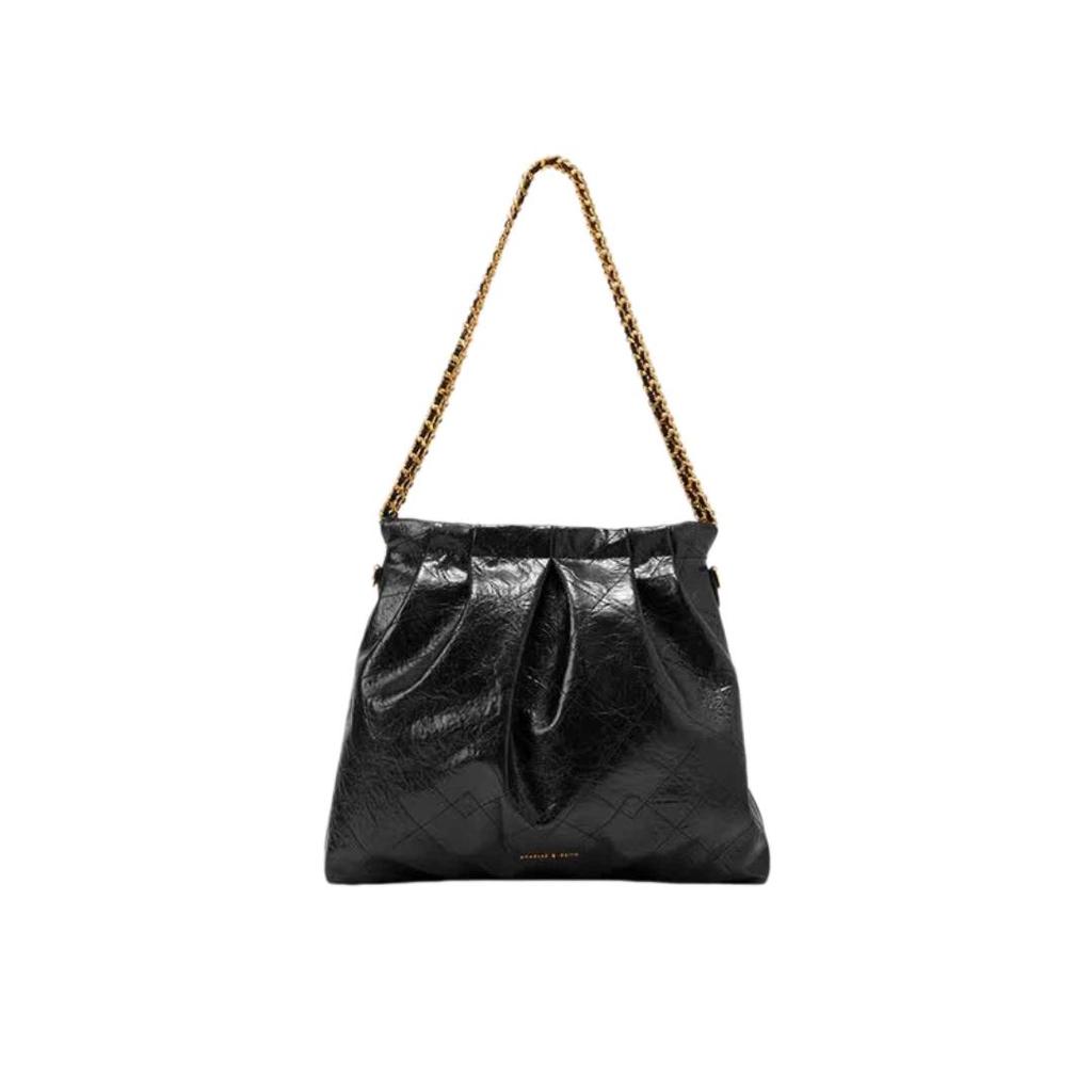 CHARLES&KEITH Ketten-Tote-Bag mit großem Fassungsvermögen, Umhängetasche für Damen, CK2-40671449, Schwarz, Größe L