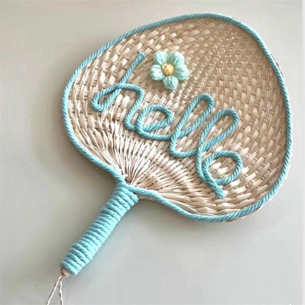 Handmade Bamboo Weaving Fan Cute Decorative Craft Fan Hand Cranked Pu Fan  Dormitory