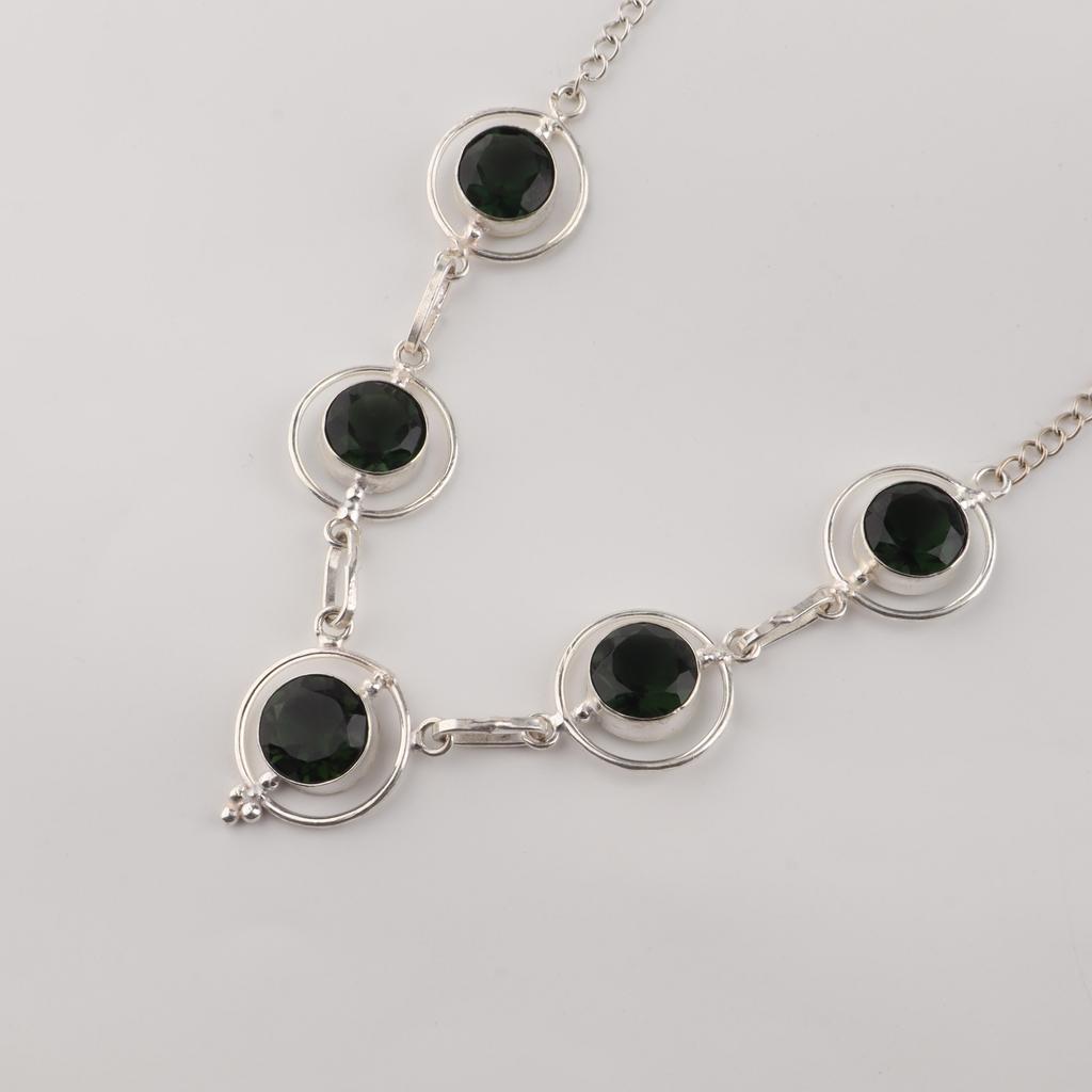 Green Tourmaline Gemstone Silver Necklace, 925 Sterling Silver Pretty Homemade Necklace, October Birthstone Gift, RN-2-12