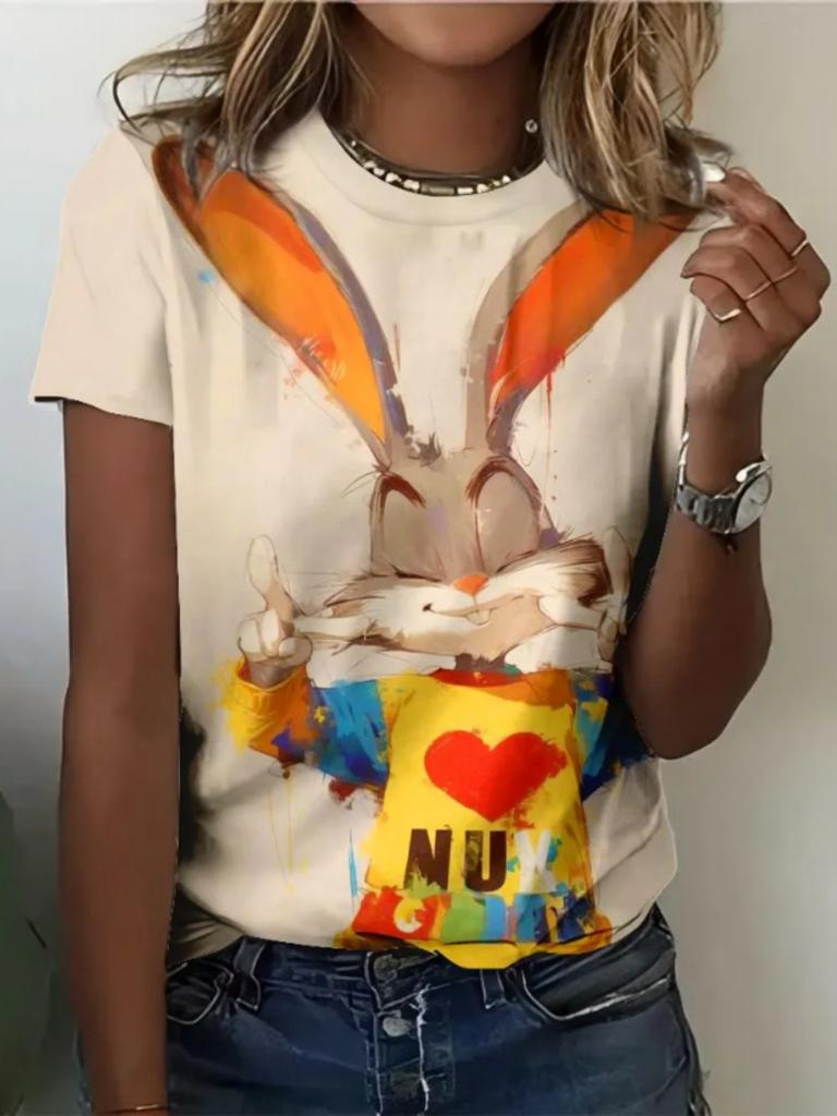 Fashion Women's Crew Neck T-Shirt Crew Neck Short Sleeve 3D Color Printing