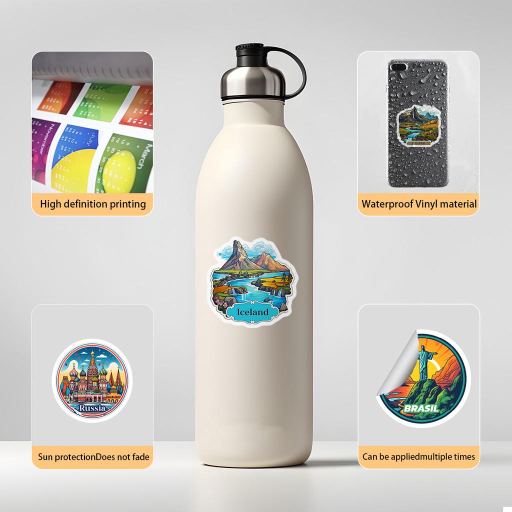 50PCS Travel Landmark Graffiti Stickers - Waterproof Decor for Water Cup, Phone & Creative Use RecordingYourLife Store