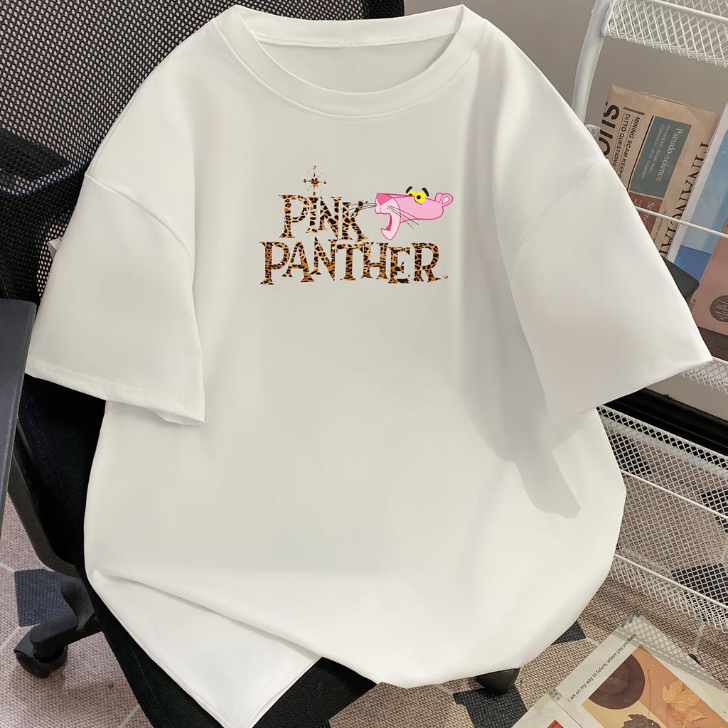 Sommar Ny Rosa Pantern T-shirt Y2K Mode Lös Casual Mångsidig Kortärmad Toppar Söt Rosa Pantern Kortärmad Toppar