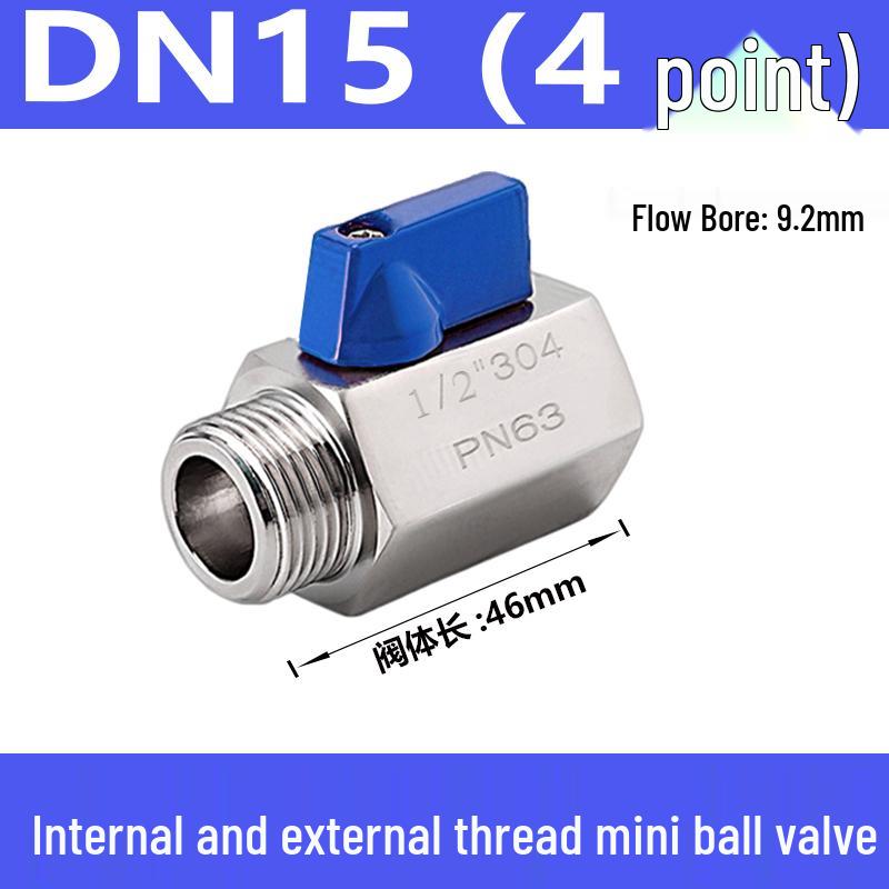 304 Stainless Steel Sanitary Mini Ball Valve, Internal/External Thread, High Pressure, 1/8"-3/4" Sizes, Open Pagoda Design
