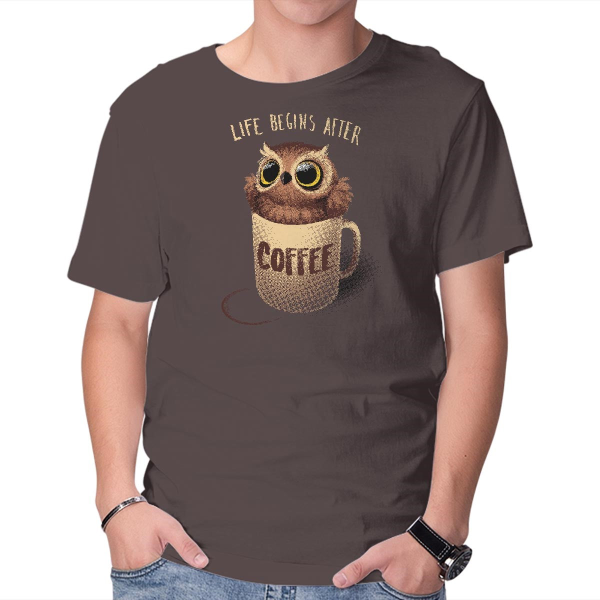 Unisex Crew Neck T-Shirt Night Owl Graphic Short Sleeve Casual Tee XS