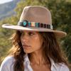 Women's Wide Velvet Fedora Hat with Three Rows of Beads, Jazz Hat for Party