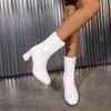 Ankle Boots, Women's Thick Heel, 2025 Autumn Winter New Knitted Fashionable Elastic Boots, Comfortable Casual Socks Boots