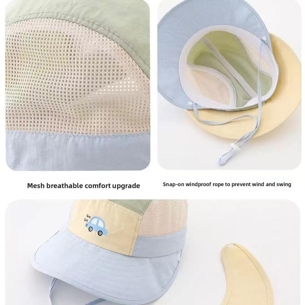 Children's sun hat summer thin design sun protection large brim breathable mesh shawl hat women's fisherman hat