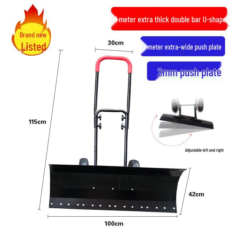 Wheeled Push Snow Shovel - Large Snow Removal Tool