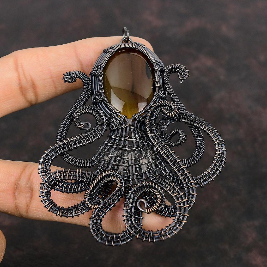 Montana Agate Pendant Copper Wire Wrapped Pendant Handmade Copper Jewelry Gemstone Octopus Pendant Engagement Gift Montana Agate Jewelry