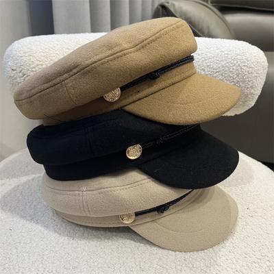 Octagonal Hat Children's Autumn and Winter Fashion Versatile Painter Hat British Retro Leather Rope Flat Top Hat