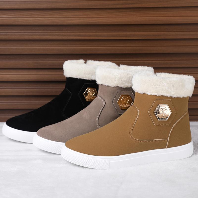 Bottes de Neige d'Hiver Homme Décontractées à Enfiler Bottines Chaudes Fourrées Baskets Confortables Antidérapantes Plates Bottes Chaussures Homme