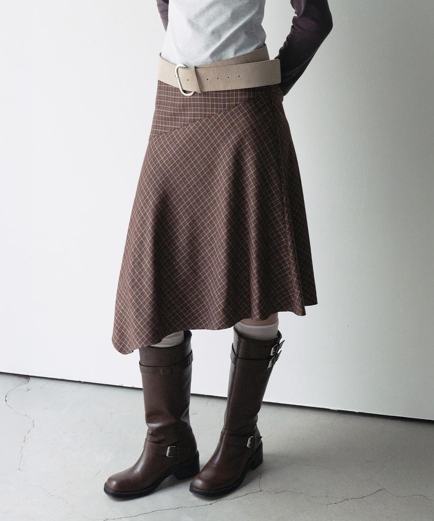 Lora Lora Unbalance Check Midi Skirt Deep Brown