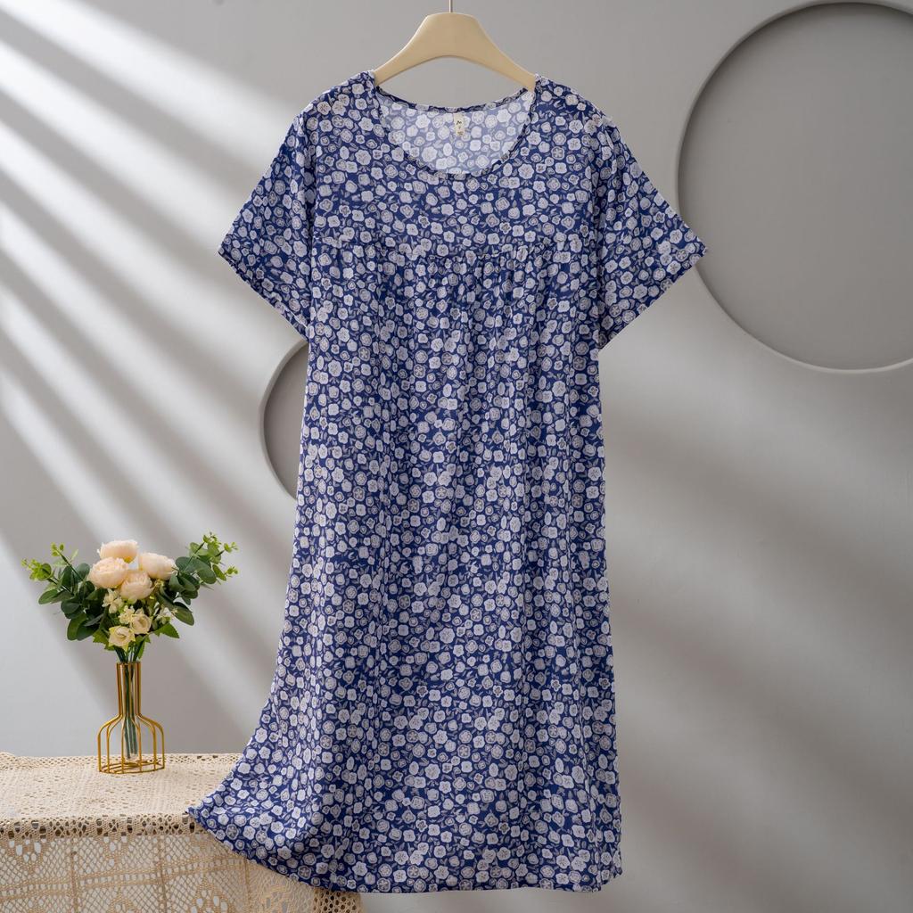 Cotton and silk dress women's summer short-sleeved fashion foreign-style pendulum nightdress mother young 1011 models