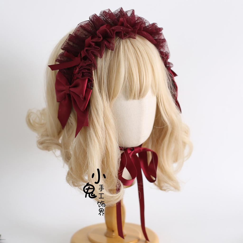 Original Multi-color Lamp Shadow Lolita Headband Small Ribbon Lace Bow Silk Satin Ballet Headband Hair Accessories for Women