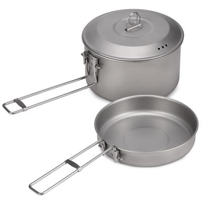 Set de vase de gătit pentru camping Set de oală și tigaie din titan cu capac și mânere pliabile pentru camping în aer liber