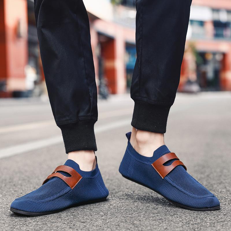 YRZL Round Toe Flat Shoes Solid Color Men Slip on Shoes Casual Breathable Comfortable Mens Mesh Loafer Shoes Outdoor Loafers Man