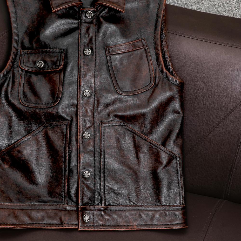 Herren Echte Lederweste Kurze Ärmellose Jacke Slim Fit Weste Herbstmode