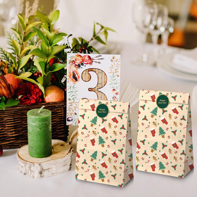 12 buc Imprimate Anul Nou Gură Plată Hârtie Bomboane Crăciun Moș Crăciun Sac de Ambalare Petrecere Saci Cadou de Crăciun Fursec