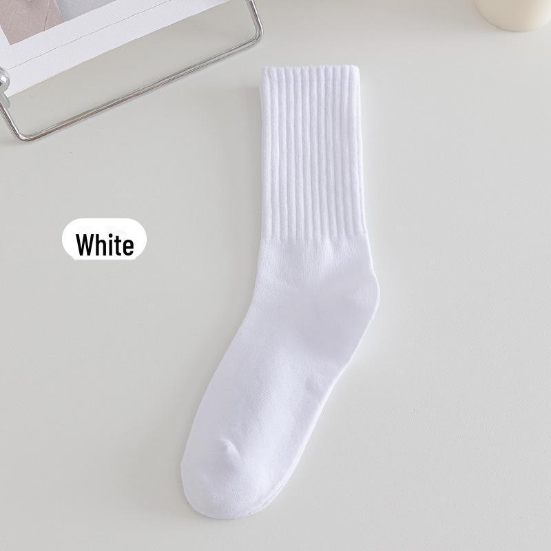 "Korean Style Women's Solid Color Cotton Crew Socks - Japanese Trendy Long Pile Design"