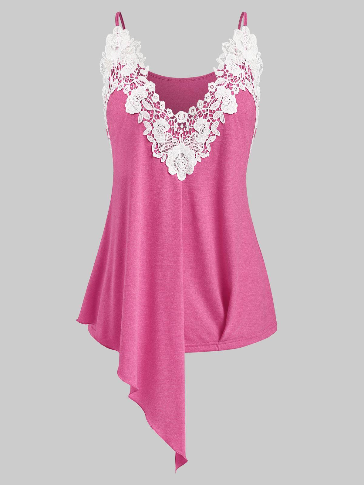 

Rosegal Plus Размер Асимметричная майка на бретельках с кружевной аппликацией 5XL светло-розовый