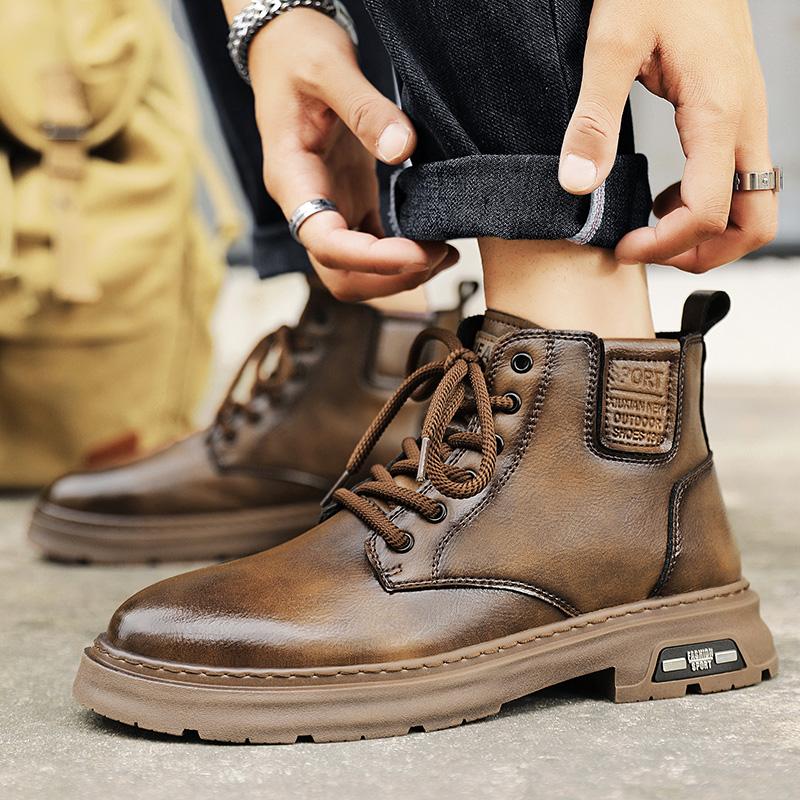 Fashion Men's Shoes Fashion Handmade Men Boots All-match Male Booties Genuine Leather Outdoor Vintage Boots New Arrival Ankle Work Boots