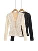 Deep V-neck Lace Mesh Top - Sexy Slimming Long Sleeve T-shirt for Women
