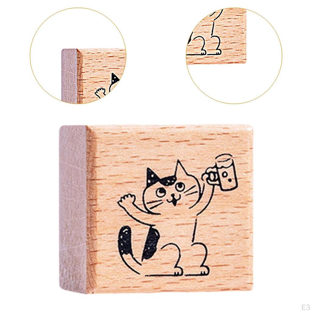 Cat Stamp Cute Animal 1.2 Inch for Kids Wooden Rubber Stamping Mailing Scrapbooking Letter