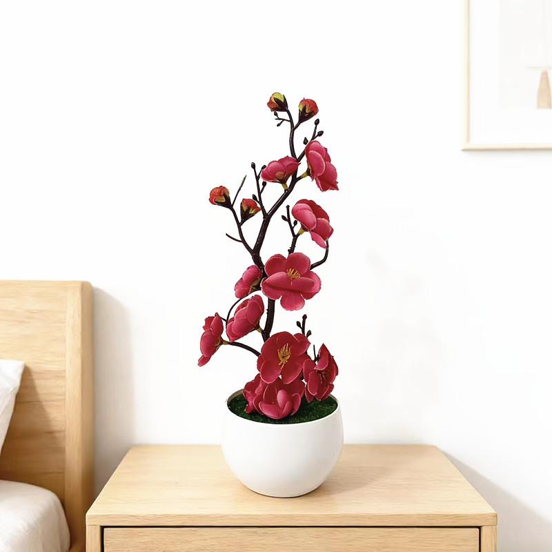 Artificial Faux Flower Branch Potted Plant for Home Table Decor