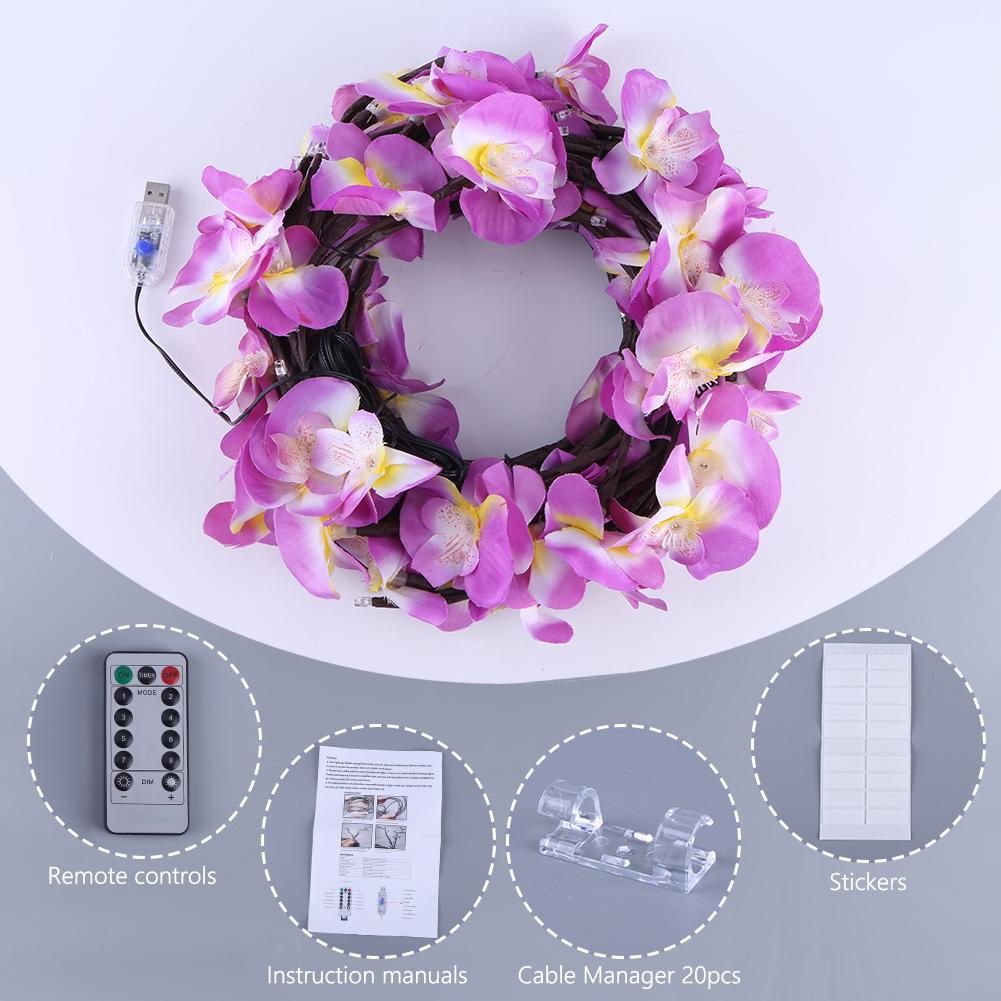 48/72/96/144LED Vine Tree Light Strip USB Charging Blossom Phalaenopsis Lamp Remote Control for Christmas Party Wall Decoration