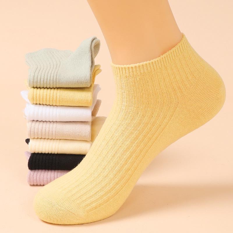 Women's Cotton Short Socks - Autumn & Winter, Solid Colors, Low-Tube, Japanese Style, Odor-Free