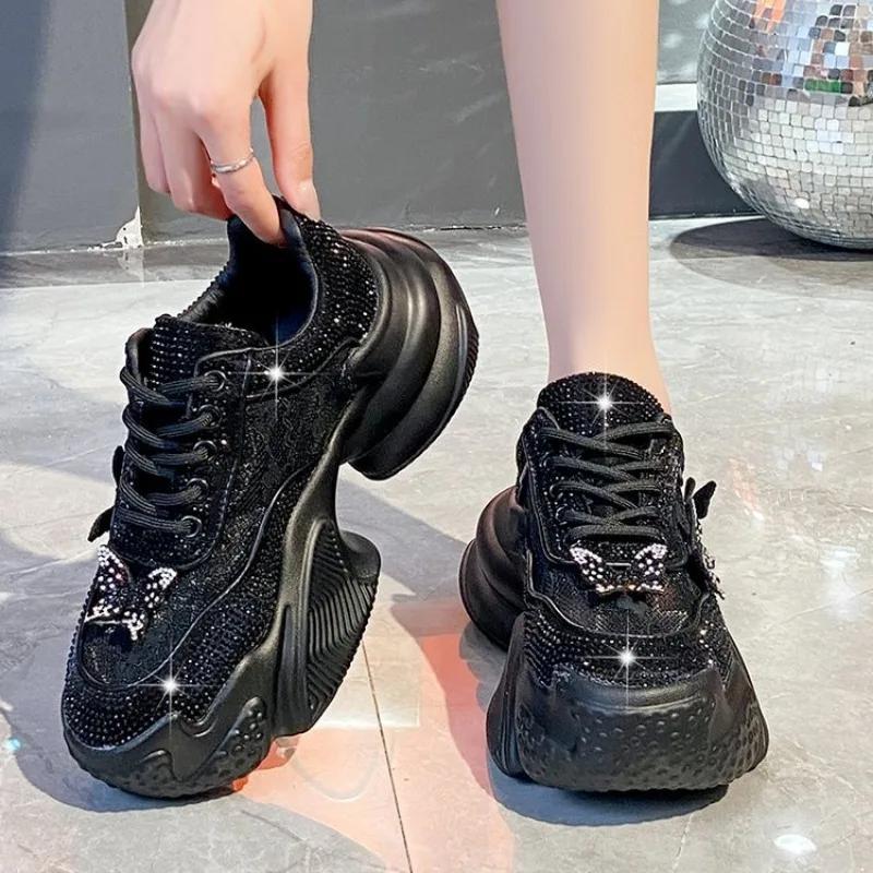 2024 New Korean Sequins Thick Bottom Tenis Non-slip Comfort Casual Running Shoes Flat Breathable Zapatos De Mujer Sneaker Luxury