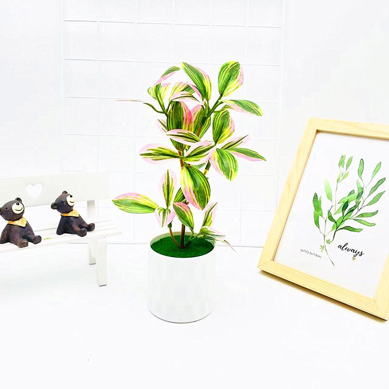 Simulated Color Multi Leaves Potted Artificial Plant Ornament Decoration