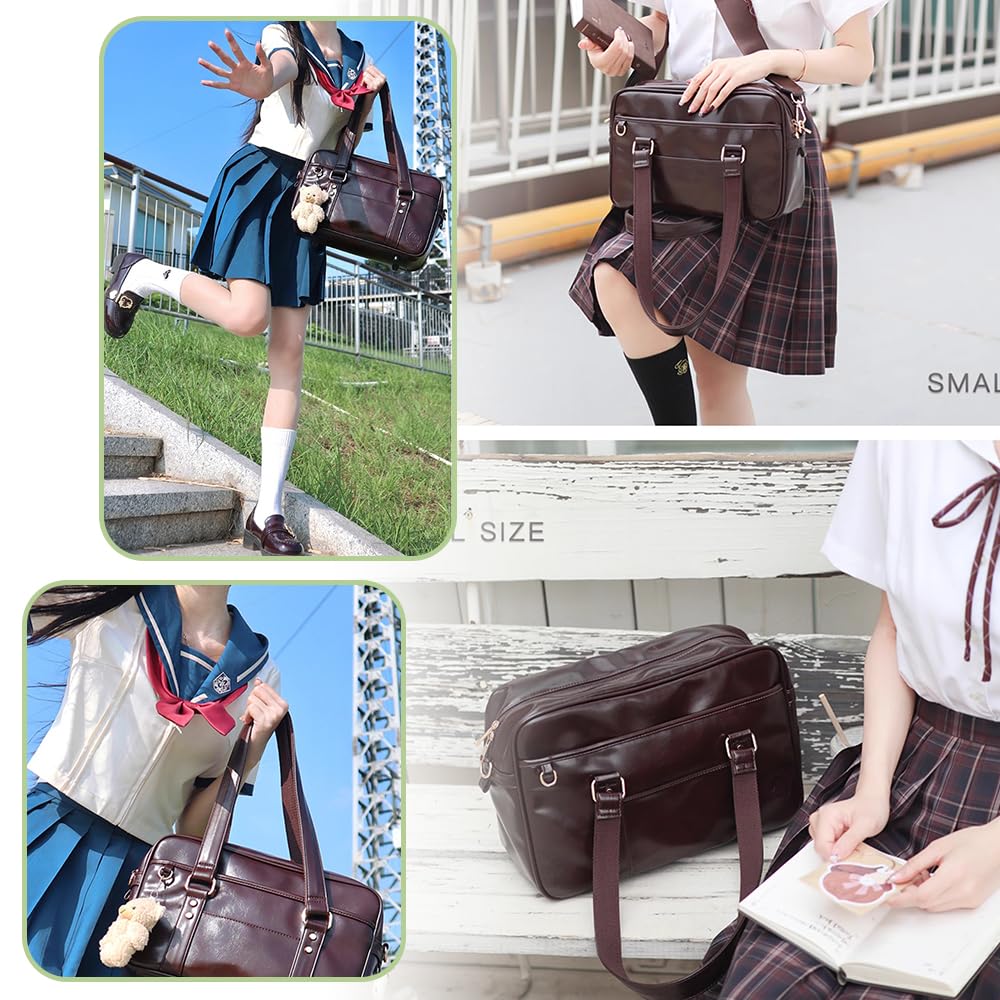 ESJNNK Σχολική Τσάντα για Λύκειο Συνθετικό Δέρμα και PU Κατάλληλη για JK Μεγάλη Μακριά Ώμου με Μπρελόκ για Σχολικές Εκδρομές Μαθητές, Δέρμα,