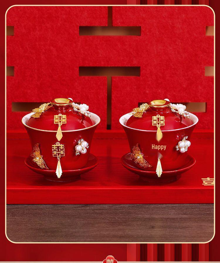 Wedding Tea Cup Set - Toasting Pair, Happy Bowls & Cups, Complete Wedding Supplies