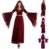 Medieval Vampire Witch Hooded Wine Red Dress Cosplay Halloween Costume Carnival
