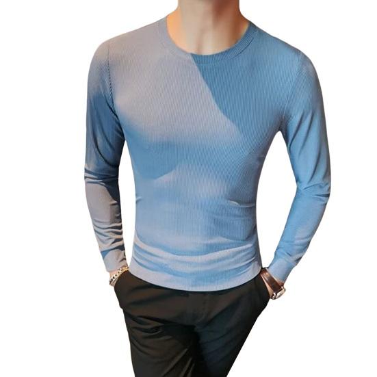 Top de fitness pentru bărbați, de primăvară, toamnă, cu gât rotund, cu mâneci lungi elastice, pulover de culoare solidă, pentru fitness, pentru sport, haine de iarnă