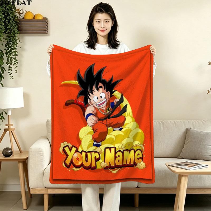1PC Dragon Ball Adventure Custom Name Patterned Flannel Blanket Suitable For All Seasons for Home Decor Warmth and Comfort Gifts Holiday Gift