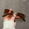 Fashion Oversized Rimless Sunglasses Women Famous Luxury Brand Design Sexy Vintage Lady Summer Style Sun Glasses
